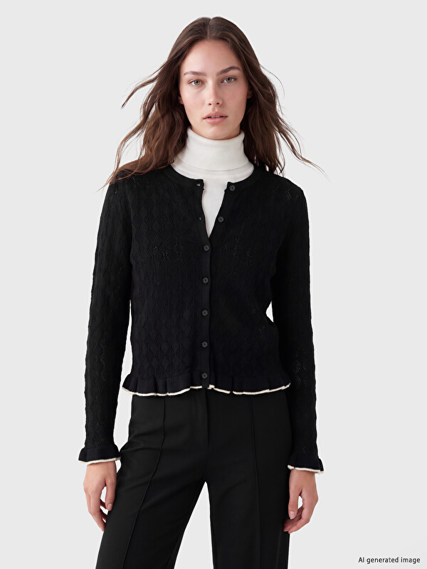 LCW Modest Crew Neck Open-Knit Women's Knitwear Cardigan