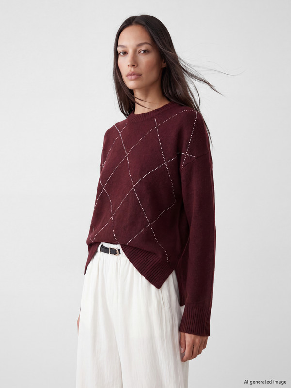 LCW EVERYDAY Pulover Tricotat Oversize cu Ștrasuri pentru Femei