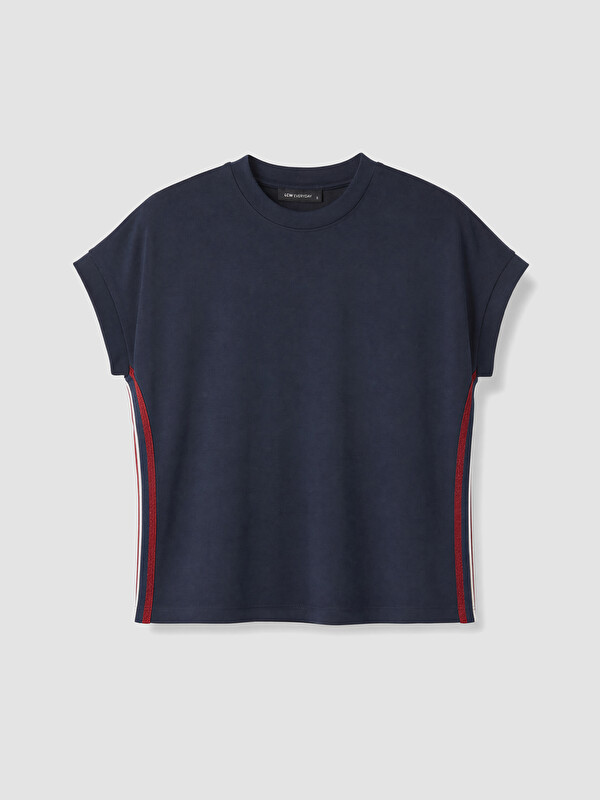 LCW EVERYDAY Оверсајз женска маица од скуба со мек допир и пруги