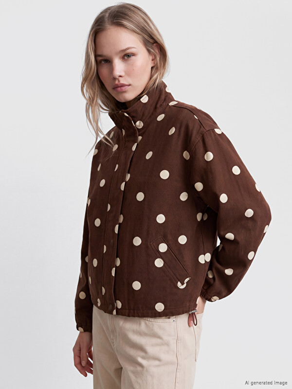 LCW Vision Mock Neck Polka Dot Oversize Women's Denim Jacket
