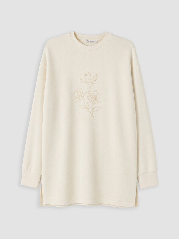 LCW Modest Embroidered Soft Touch Women's Sweatshirt Tunic