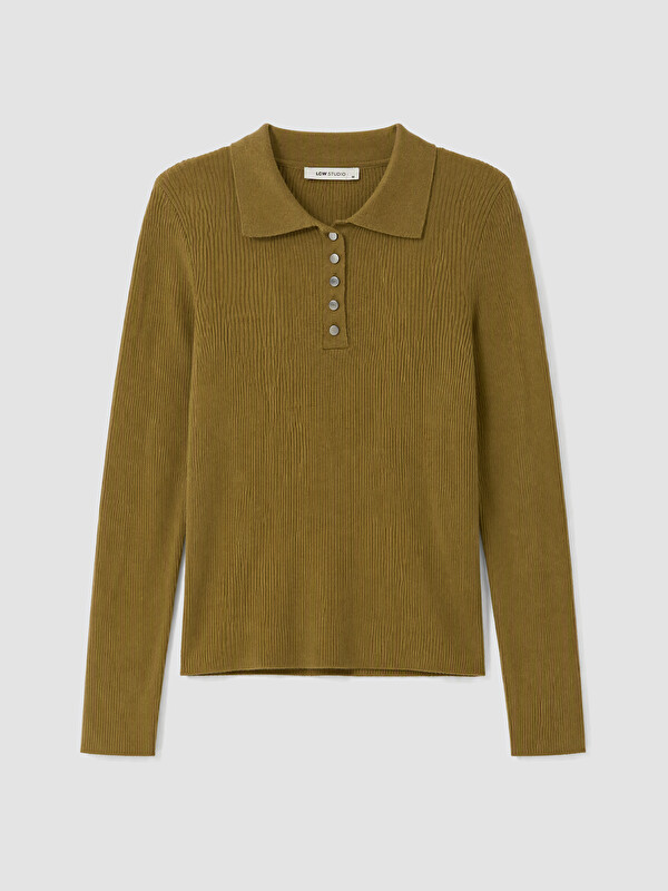 LCW STUDIO Polo Collar Women's Ribbed Knitwear Sweater