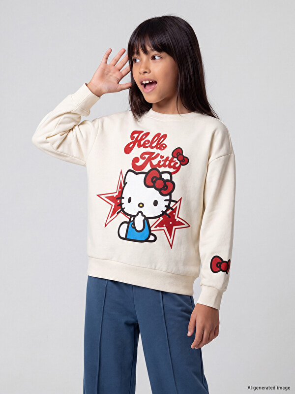 LCW Kids Hello Kitty Printed Girls' Thick Sweatshirt