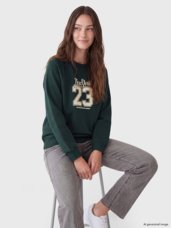 LCW Modest Baskılı Oversize Kadın Kalın Sweatshirt Tunik