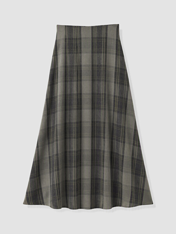LCW Vision Zippered Plaid A-line Skirt