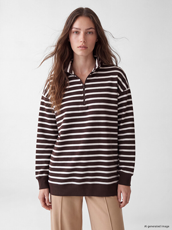LCW Modest Striped Women's Thick Sweatshirt Tunic