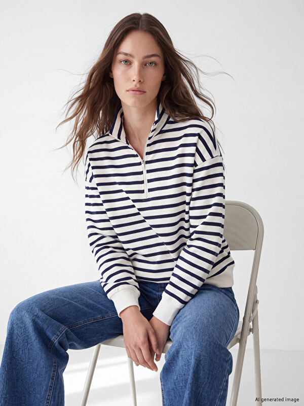 LCW Modest Striped Women's Thick Sweatshirt Tunic