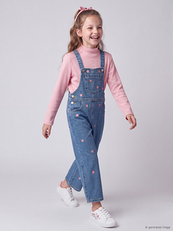 LCW Kids ყვავილოვანი გოგონას ჯინსის კომბინიზონი