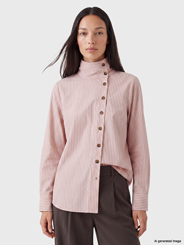 LCW STUDIO Mock Neck Striped Women's Shirt