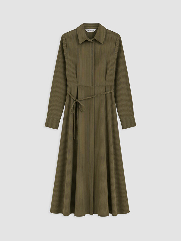 LCW EVERYDAY Waist Sashed Striped Shirt Dress