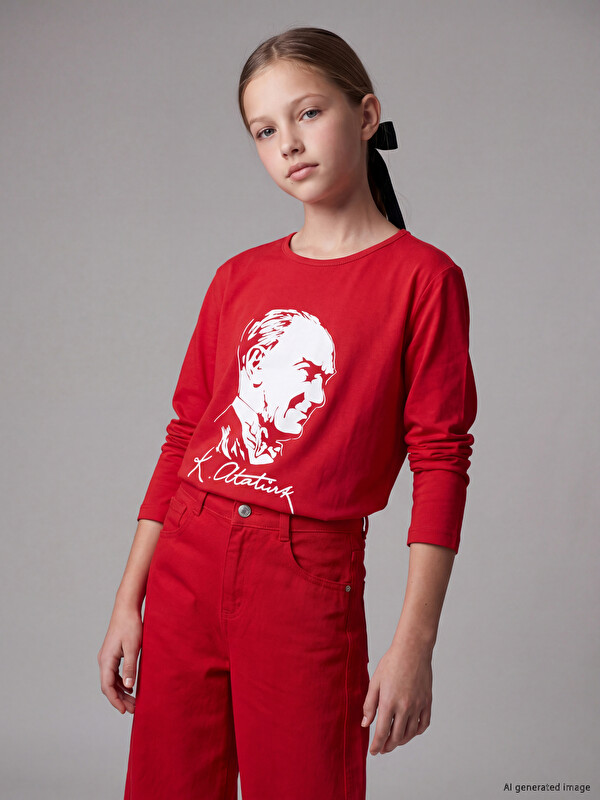 LCW Kids Atatürk Baskılı Kız Çocuk Tişört
