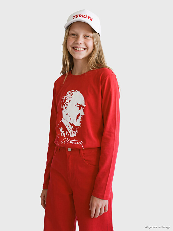 LCW Kids Atatürk Baskılı Kız Çocuk Tişört