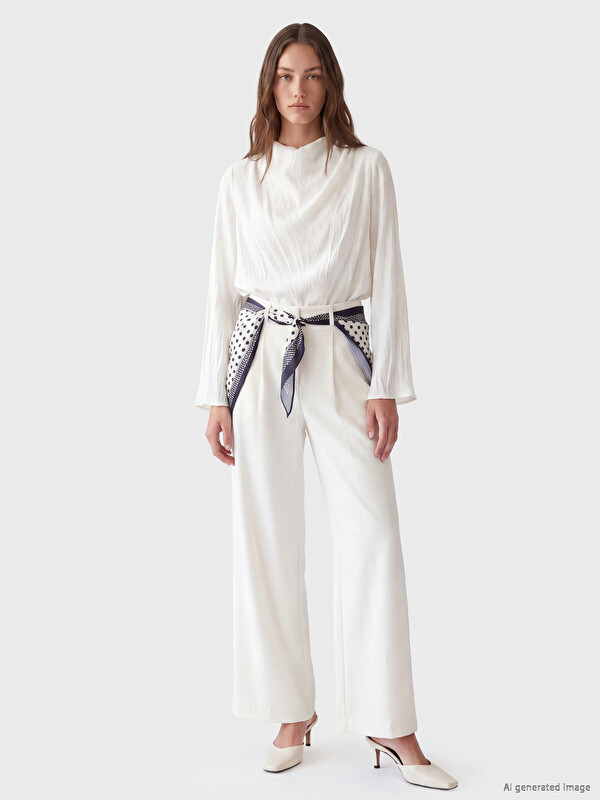 LCW Modest Shawl Detailed Pleated Women's Fabric Trousers