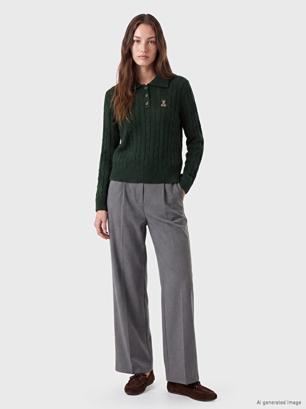 LCW Modest Polo Yaka Desenli Kadın Triko Kazak