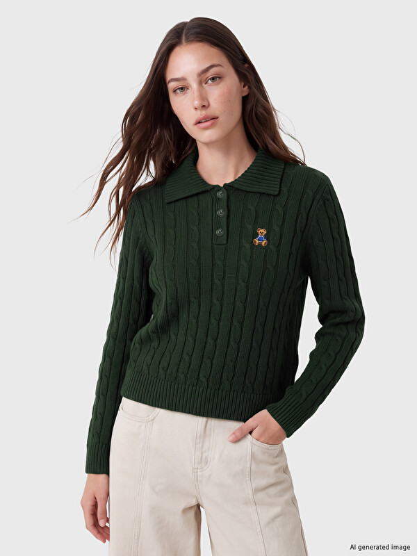 LCW Modest Polo Yaka Desenli Kadın Triko Kazak