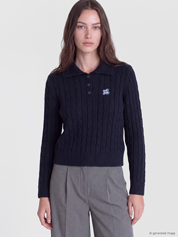 LCW Modest Polo Yaka Desenli Kadın Triko Kazak
