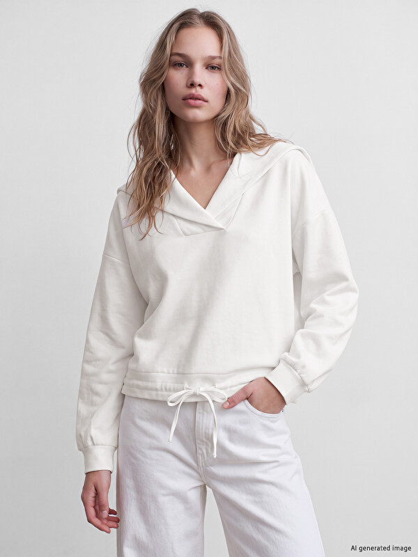 Natuvera Denizci Yaka Beli Bağcıklı Kadın Sweatshirt