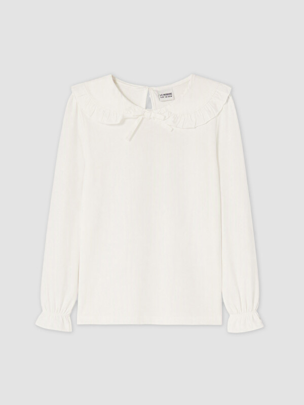 LCW Kids Peter Pan Collar Girls' Bowed T-shirt