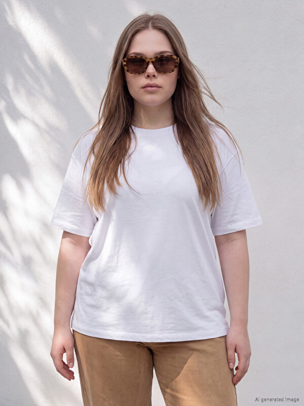 LCWAIKIKI Curve Plus Size %100 Cotton Women's T-Shirt