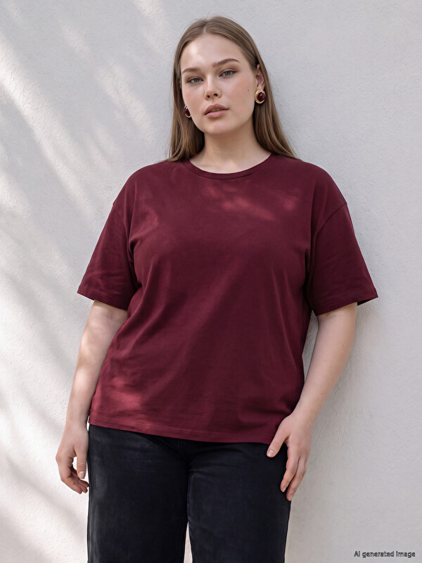LCW Curve Majica kratkih rukava od 100% pamuka za Žene, plus size