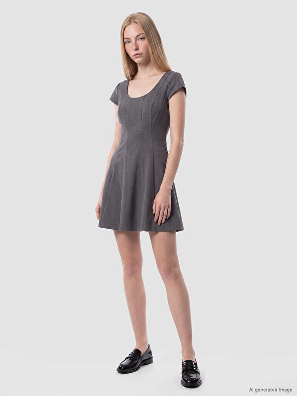 XSIDE U Neck Fitted Waist Mini Dress