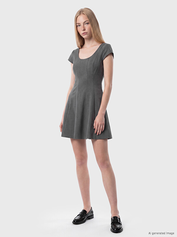 XSIDE U Neck Fitted Waist Mini Dress