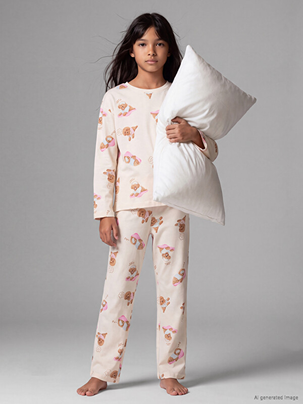 LCW Kids Crew Neck Girls' Pyjamas Set