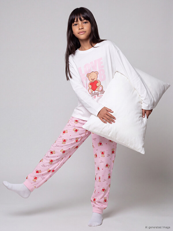 LCW Kids Bisiklet Yaka Kız Çocuk Pijama Takım