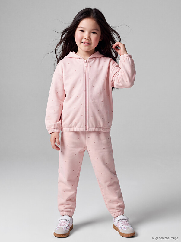 LCW Kids Heart Printed Girls' Thick Jogger Sweatpants Bottom
