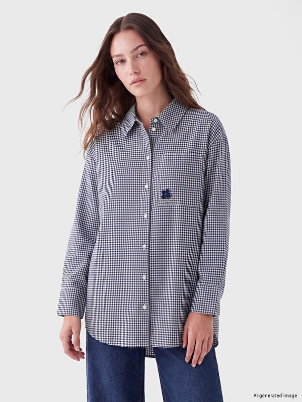 LCW Modest Pocketed Plaid Oversize Women's Shirt