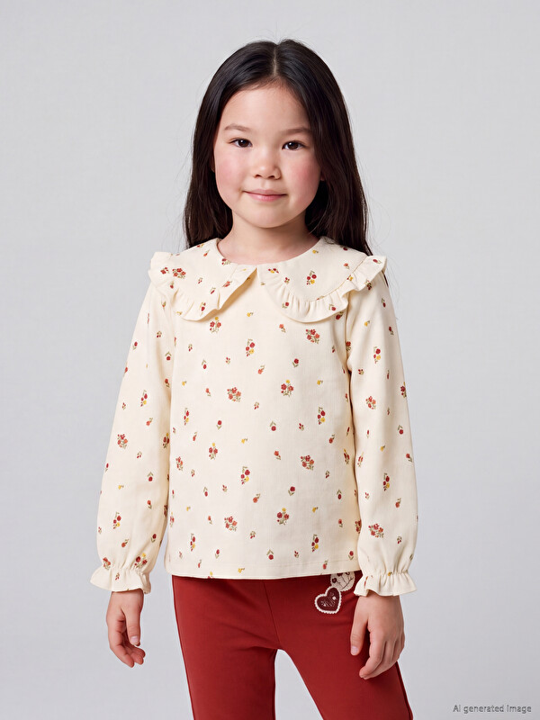 LCW Kids Peter Pan Collar Floral Girls' T-shirt
