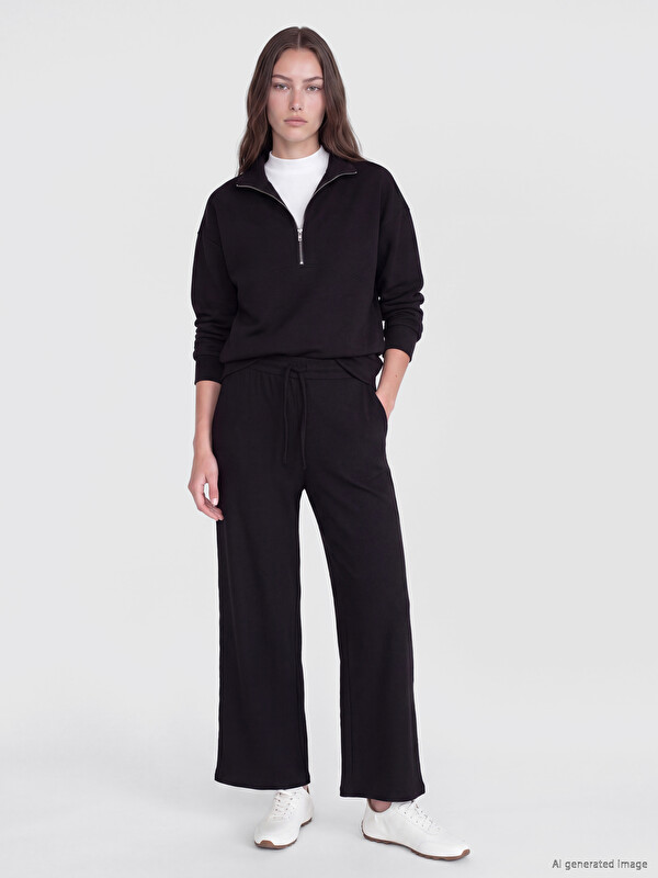 LCW Modest Elastic Waist Textured Women's Trousers