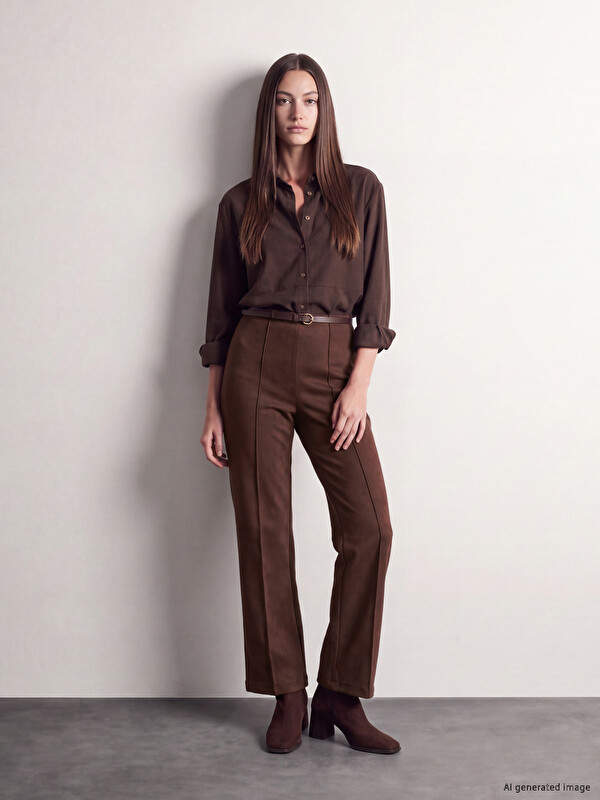 LCW Modest Elastic Waist Women's Faux Suede Trousers