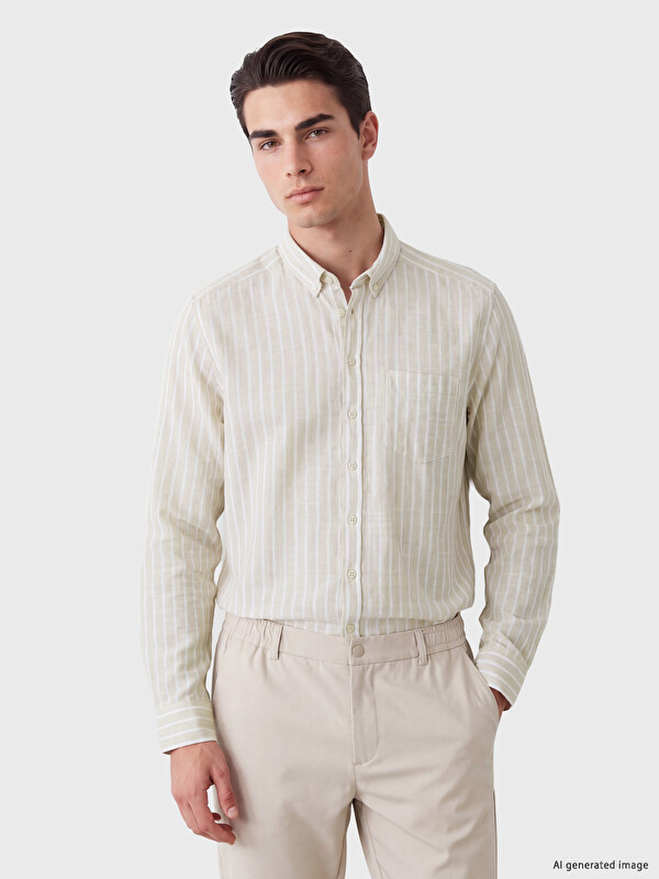 LCWAIKIKI Classic Regular Fit Çizgili Gabardin Erkek Gömlek