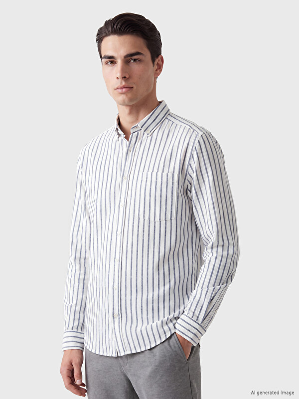 LCWAIKIKI Classic Regular Fit Striped Gabardine Men's Shirt