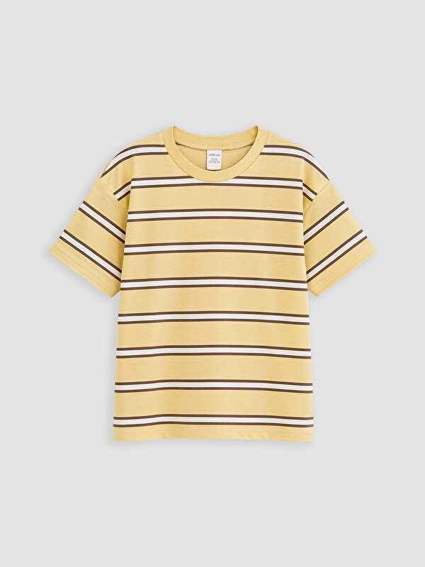 LCW Kids Bisiklet Yaka Çizgili Erkek Çocuk Tişört