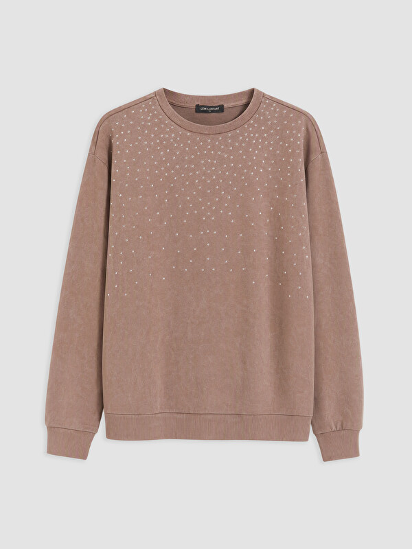 LCW Comfort Bisiklet Yaka Taşlı Kadın Sweatshirt