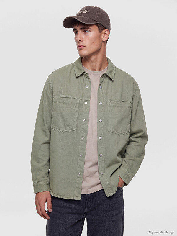 LCW Jeans Man Khaki Denim Shirt