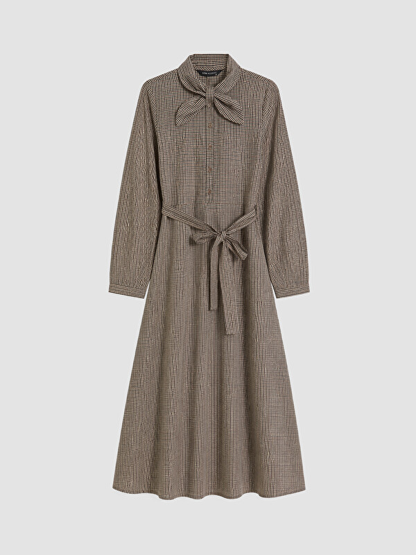 LCW Modest Rochie Cămașă cu Guler Tip Eșarfă cu Carouri