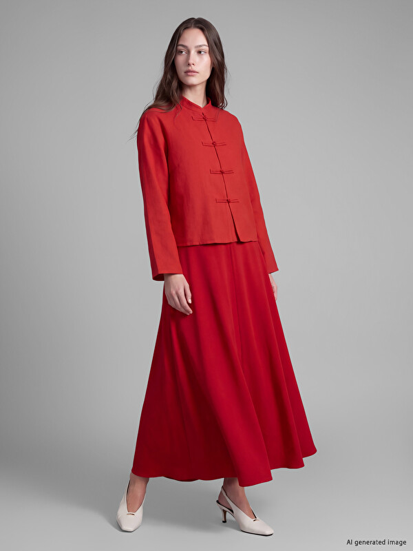 LCW Modest Waisted Zippered Flared Skirt