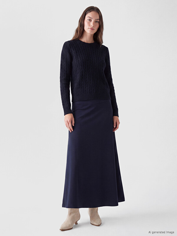 LCW Modest Elastic Waist A Line Skirt