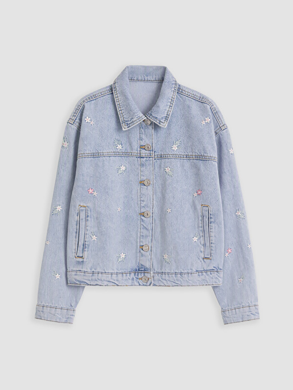 LCW Kids Çiçek Nakışlı Kız Çocuk Jean Ceket