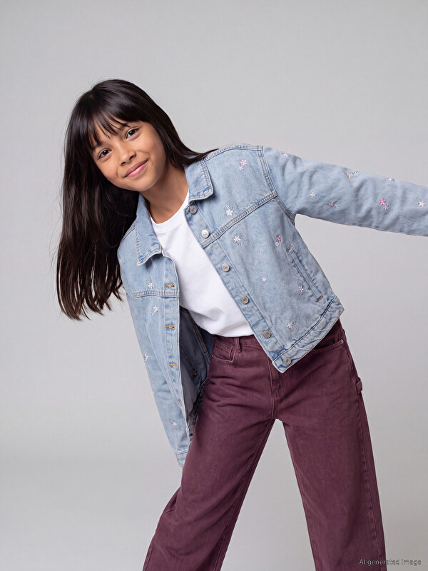 LCW Kids Flower Embroidered Girls' Jean Jacket