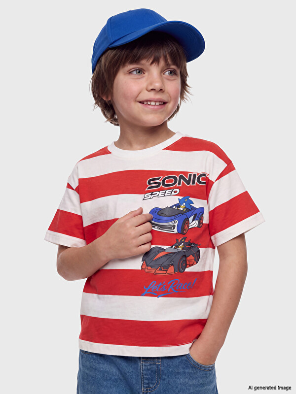 LCW Kids Bisiklet Yaka Sonic Baskılı Erkek Çocuk Tişört