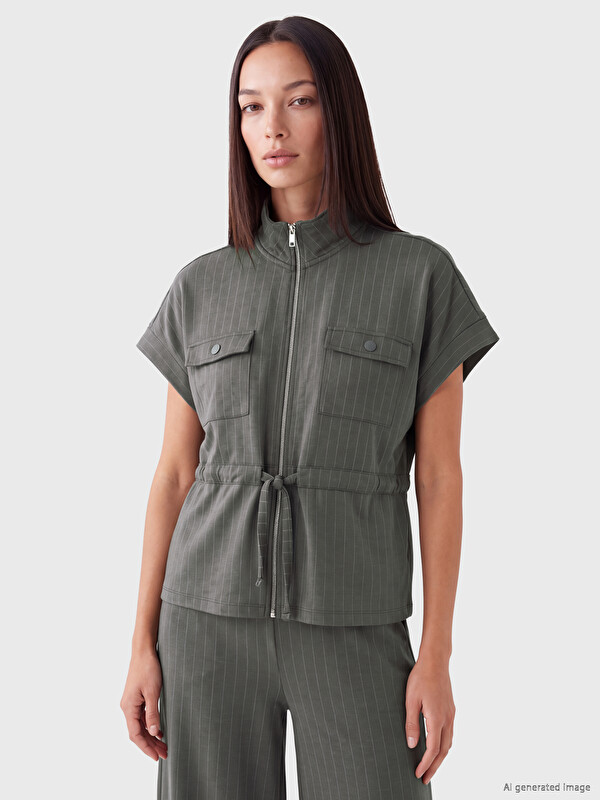 LCW EVERYDAY Mock Neck Striped Soft Touch Women's Cardigan