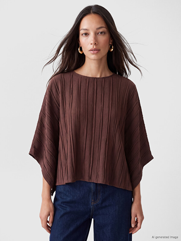 LCW EVERYDAY Crew Neck Striped Oversize Blouse