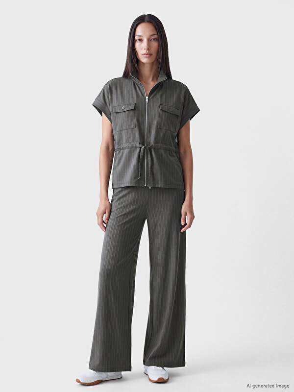 LCW EVERYDAY Elastic Waist Striped Soft Touch Women's Trousers