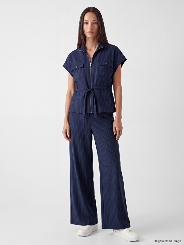 LCW EVERYDAY Elastic Waist Striped Soft Touch Women's Trousers