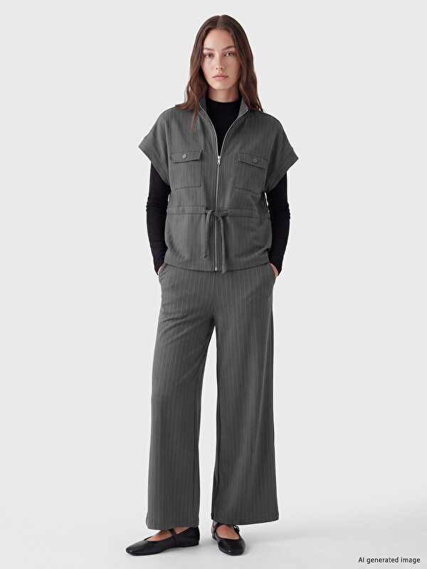 LCW EVERYDAY Elastic Waist Striped Soft Touch Women's Trousers