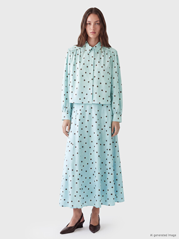 LCW Modest Waist Zippered Polka Dot A-line Skirt